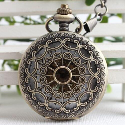 Vintage Classic Steampunk Bronze Pocket Watch Men Auto Stainless Steel Mens Woman Mechanical Pocket Watch TJX084