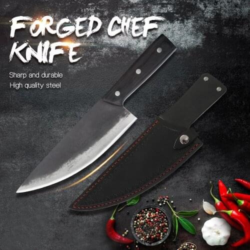 XYj Japanese High Carbon Steel Forging Knife Handmade Camping Serbian Chef Full Tang Sliced Kitchen Butcher Knife Cover Sheaths