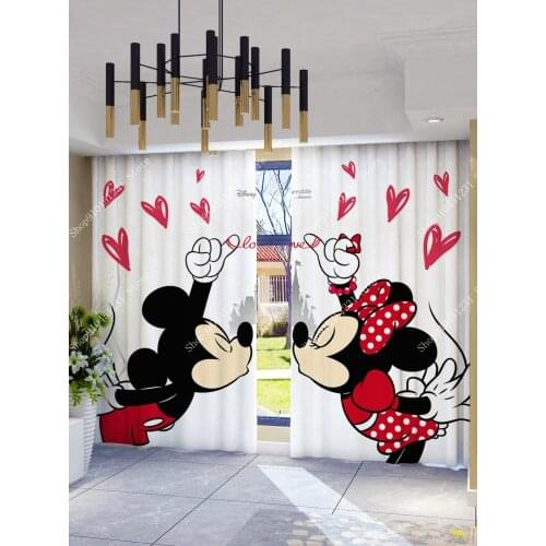 Disney Mickey Minnie Mouse Curtain Cartoon Black White Thick Blackout Shading Curtains Custom Kids Boy Girls Adult Couple Gifts