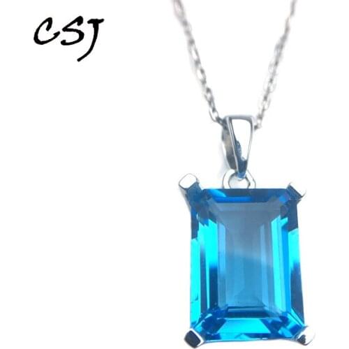CSJ Fine Jewelry Genuine Swiss Blue Topaz Pendant 925 Sterling Silver Natural Gemstone For Women wedding Engagment Party Gift