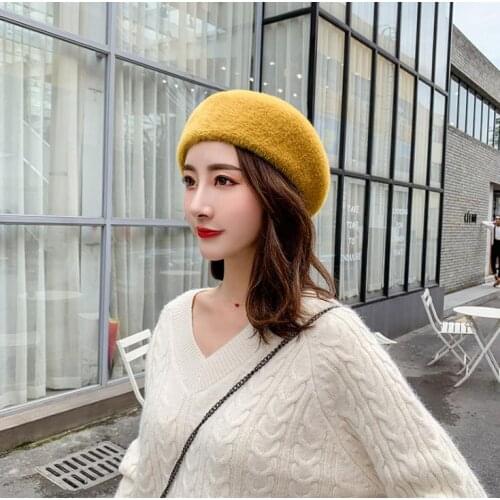 Women Warm Casual Wool Beanie Bonnet Hat Girl Vintage Plain Beret Female French Classic Solid Color Elegant Lady Winter Cap