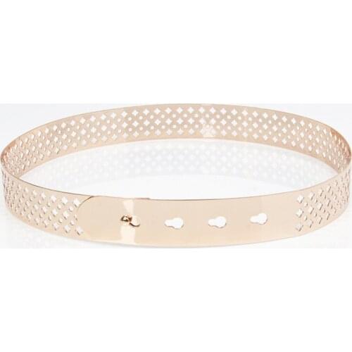 Women Flower Metallic Belt Punk Full Metal Plate hollow Cut Out Mirror Waist Cummerbund waistband Gold Silver color BL25