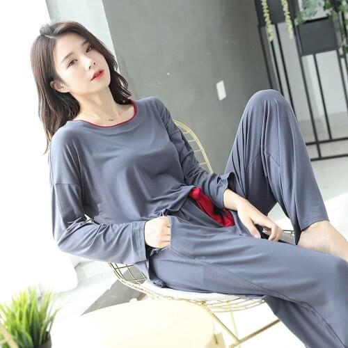 Suit Pyjama Sleepwear Women Modal Pajamas Set Pijama Feminino Loose Full Sleeve Homewear Autumn New Womens Clothing Set