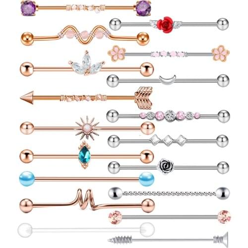 1-8pcs 38mm Industrial Barbell Earring for Girl Women Stainless Steel Long Stud Earring Crystal Helix Cartilage Piercing Jewelry