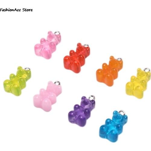 10pcs Cute Gummy Bear Charms Flat Back Resin Necklace Pendant Earring Charms For DIY Decoration 1*1.7cm