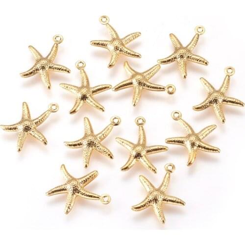 100pcs Starfish Shape 304 Stainless Steel Charms Pendant for Jewelry Making DIY Necklace Earring Finding Summer style 17x15x2mm
