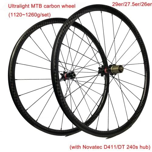 1120~1260g Ultralight PEENGIN 29er/27.5er/26'' carbon mtb wheelset mountain bike wheel 24X24mm full size Novatec/Powerway/DT hub