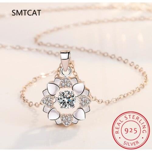 2021 Fashion 925 Silver Necklace For Women Jewelry Shiny Zircon Dancing Flower Pendant Necklace Girl Engagement Gifts