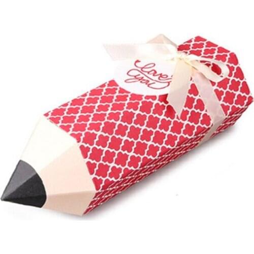 5pcs 11.5x5cm Creative Cartoon Red Pencil Candy Box For Baby Birthday Party Gift Colorful Pencil Shape Snack Packaging Box 2019