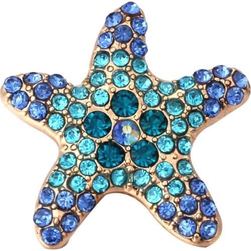 5pcs/lot 18mm Snap Button Jewelry Rhinestone Starfish Big Gold Metal Snap Buttons Bracelet Fit DIY Snap Jewelry