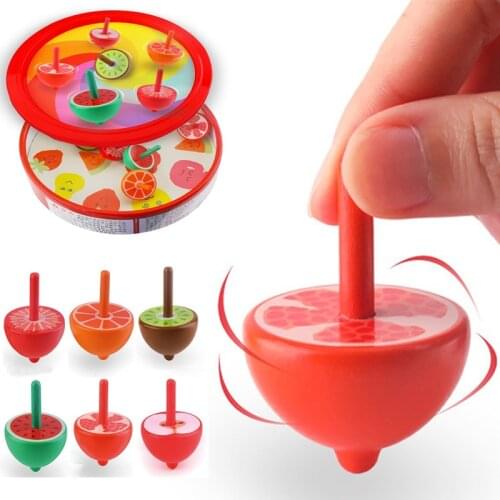 6PCS Fruit Gyro Wooden Children Cute Small Gyro Diameter 4CM Manually Rotating The Gyro 3-7 Y Children Spinning Top Wooden Toys