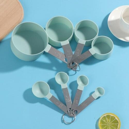 8 Pcs measuring cup spoon kitchen baking cooking kitchen tool lake green stainless steel measuring spoon