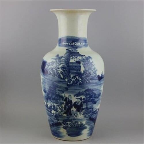 Antique QingDynasty porcelain vase,Blue&white Landscape character bottle,Hand painting crafts,Decoration collection&adornment