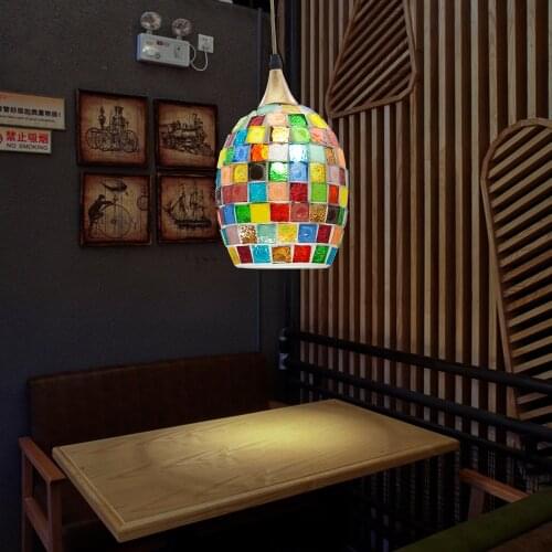 Artpad Tiffany Handmade Pendant Light Kitchen Island Lighting Mosaic Glass Vintage Adjustable Colorful Hanging Lamp AC90-260V