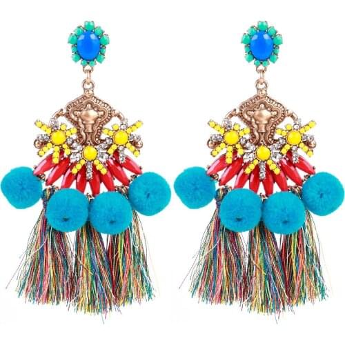 Bohemian Brincos Longos Pompon Ball Tassel Earrings For Women Fashion Jewelry Vintage Large Drop Dangle Long Earrings