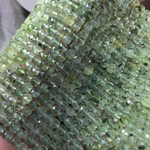 LOOSE BEADS square FACETED green Prehnite 4/6mm Wholesale for DIY jewelry necklace 36cm