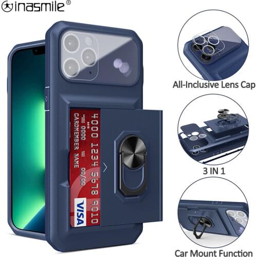 Fabulous Slide Card Phone Case For Samsung Galaxy S20 Ultra S10 S9 S8 Plus S7 Edge Note 20 10 9 8 A3 A5 A7 A8 Holder Ring Cover