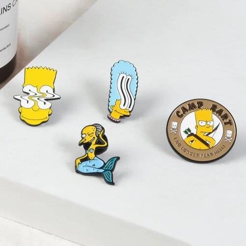Childhood Homer, enamel Pins Funny Cartoon Marge Lisa Lapel Brooches Saxophone Hunter Mermaid Cute Badge Jewelry Party gifts