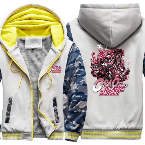 JOJO Cartoon Raglan Thicken Jackets Mens Dark Blue Male Clothing And Hooded Harajuku Casual Tracksuits Zipper Streetwear Tops