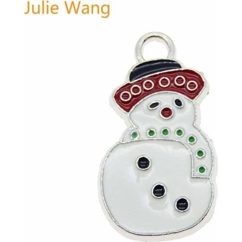 Julie Wang 5PCS Alloy Enamel White Snowman Charms Christmas Decor Necklace Pendants Bracelet Jewelry Making Accessory
