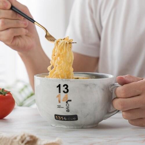 Ceramic Instant Noodle Bowl 600mL /800ML Oatmeal Breakfast Cup Microwave Bowls Preservation Sealed Student Bowls with Lid