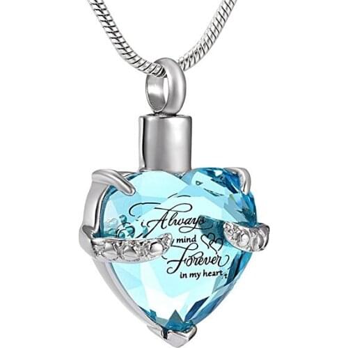 Crystal Cremation Jewelry Hold Always Mind Forever In My Heart Engraving Keepsake Urn Necklace Jewelry For Ashes