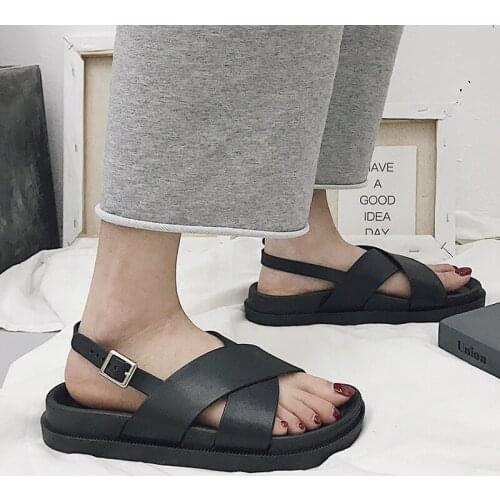 Hot Sale Gladiator Women Shoes Solid Color Fashion Womens Sandals Peep Toe Elasticity Soft Sole Footwear Buckle Leisure Shoes