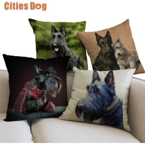 Animal dog linen Pillow Cushion cover Scottish Terrier Decorative Pillowscovers Cushions Office cafe car sofa cojines almofada