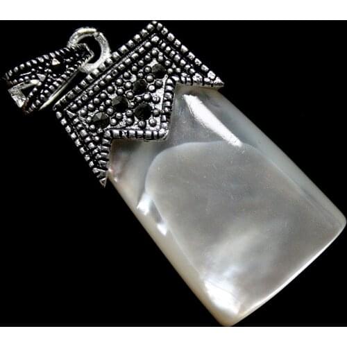 Marcasite New Rectangle 30*15mm Mother Of Pearl Shell 925 Sterling Silver Pendant