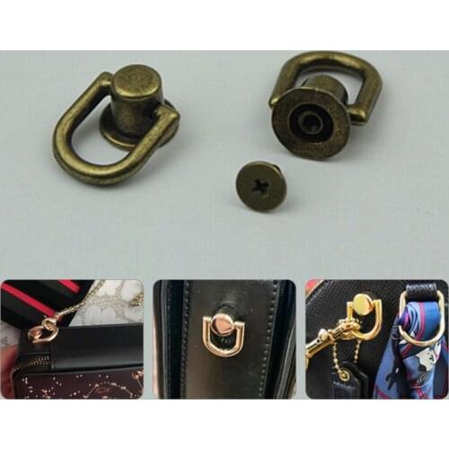 Metal Round D O Ring Bag Screw Nail Rivet Strap Connector Hang Buckle DIY Purse Bag Buckle Tongs Snap Hook Accessories