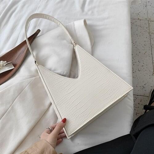 Fashion Crocodile Effect Baguette Shoulder Bags For Women Triangular Design PU Leather Ladies Handbags Trend 2021 Black White