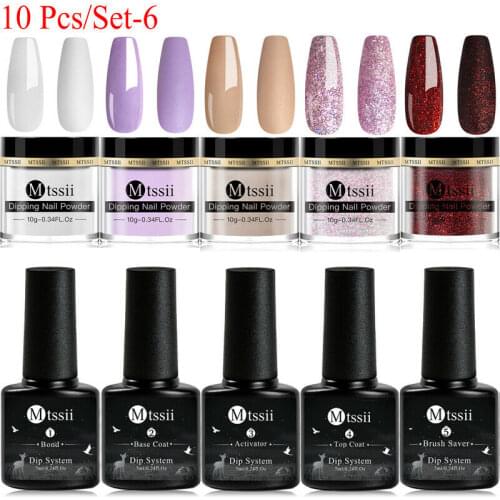 Mtssii 10 Pcs/Set Nail Dipping Powder Set French Nail Glitter Without Lamp Cure Dip Nail Powder Natural Dry Nail Art Design