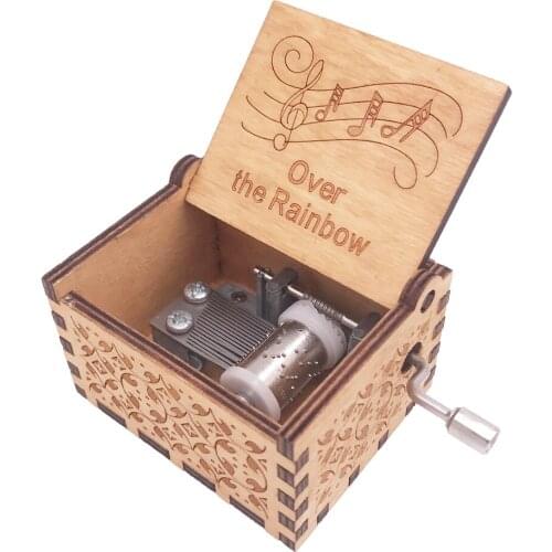 Mini Music Box 18 Note Hand Crank Musical Box Carved Wood Musical Gifts Christmas Music Box for Girls,Play Over The Rainbow