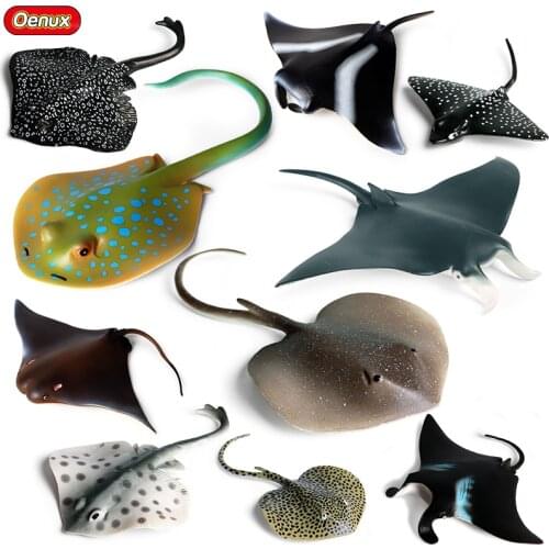 Oenux 10PCS Sea Life Animals Ray Devilray Mantaray Model Action Figures Figurines Ocean Marine Aquarium Education Kids Toy Gift