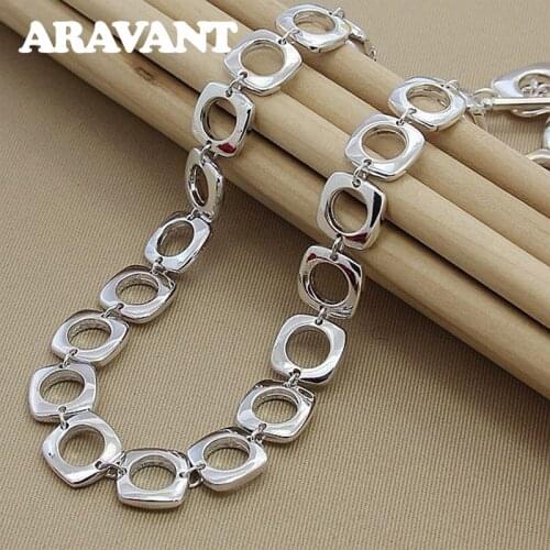 Women Men Necklace Chain 925 Silver Square Necklaces Fashion Jewelry Gifts