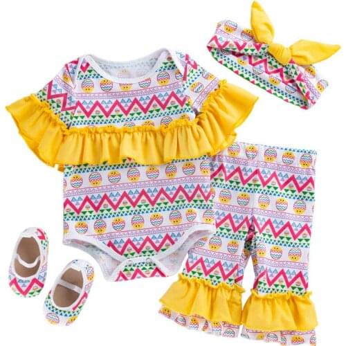0-24 Months Toddler Easter Clothes 95% Cotton Baby Girl Cartoon 4-Piece Children painted eggs Suit+ shoes Kids Party Clothing