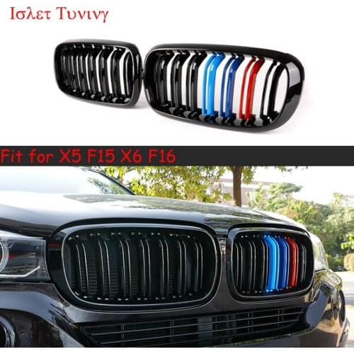 1pair M color Front Bumper Grille for X5 F15 X6 F16 2-slat ABS Kidney Mesh Grills with Emblem