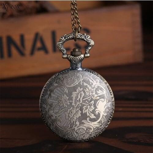 Retro Rome Number Bronze Colorful Dial Quartz Pocket Watch Necklace Pendant