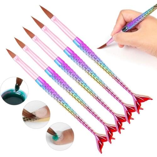 Mermaid Gradient Pen Nail Art Brush Fish Tail Manicure Acrylic Tools For Nail Extension gel Tips Design