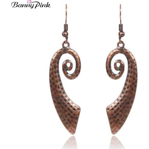 Banny Pink Vintage Copper Color Geo Pendant Drop Earrings For Women Chunky Hammered Dangle Earrings Fashion Jewelry Pendientes