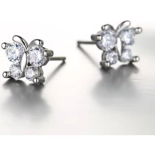 Wholesale 12 pairs Butterfly Zirconia Silver Color Stud Earrings Tiny CZ Crystal Earrings Fashion Jewelry Gifts for Women Girls