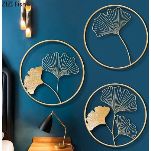 Nordic Home Decoration Metal Wall Decoration Ginkgo Leaf Iron Wall Decoration Hotel Living Room Sofa Background Wall Hanging