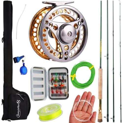 Sougayialng 7/8 Fly Fishing Combo Portable 4 Sections Carbon Fiber Fishing Rod 2+1BB Fly Reel Line Lure Bag Full Accessories Set