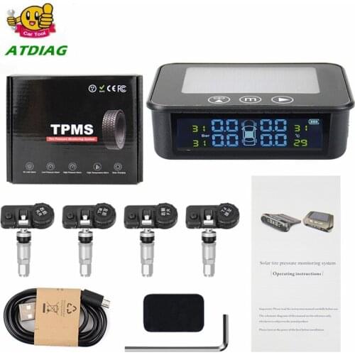 Universal TPMS Wireless Tire Pressure Monitoring System Solar Power Clock LCD Display 4 External Sensor Tire Pressure Sensors
