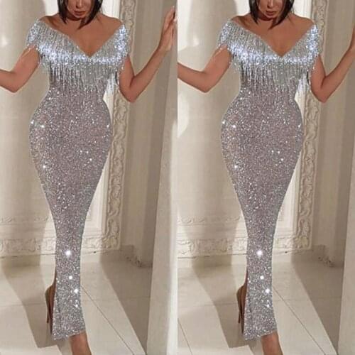 SuperKimJo Tassel Silver Evening Dresses 2021 Vestido De Fiesta Mermaid Sparkly Modest Elegant Formal Evening Gown Abendkleider