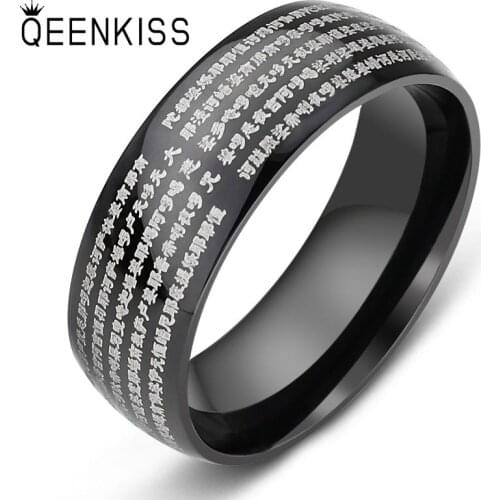 QEENKISS RG827 2021 Fine Jewelry Wholesale Fashion New Man Boy Birthday Wedding Gift Buddhism Wide Titanium Stainless Steel Ring