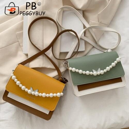 Women Hit Color Pearl Shoulder Bag Multilayers Vintage PU Design Lady Handbag Retro Butterfly Patchwork Messenger Bags
