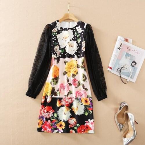 2021 Spring Summer Free Shipping Crew New Black Long Sleeve Womens Dress Empire Above Knee