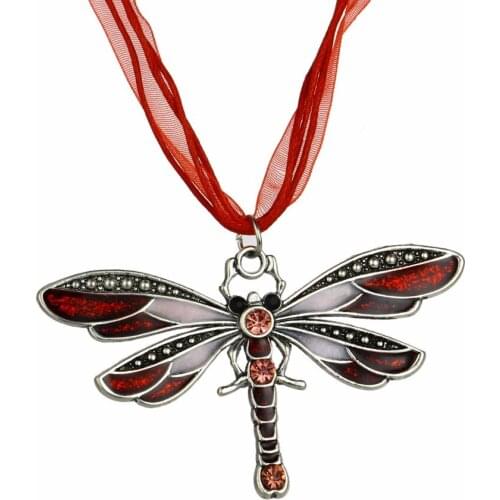 12PC Wholesale Red Rhinestone Vintage Crystal Dragonfly Pendant Necklace Charm Long Sweater For Women Girls Friends Jewelry Hot