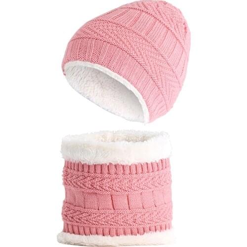 2Pcs/set Winter Knitted Baby Hat Scarf Plus Velvet Set For Boy Girl Warm Hat Cotton Winter Children Beanies Cap Soft Neck Scarf